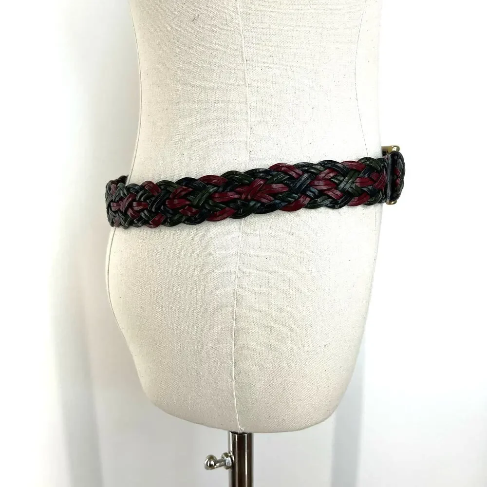 Vintage Lands' End Tricolor Woven Leather Belt 30
